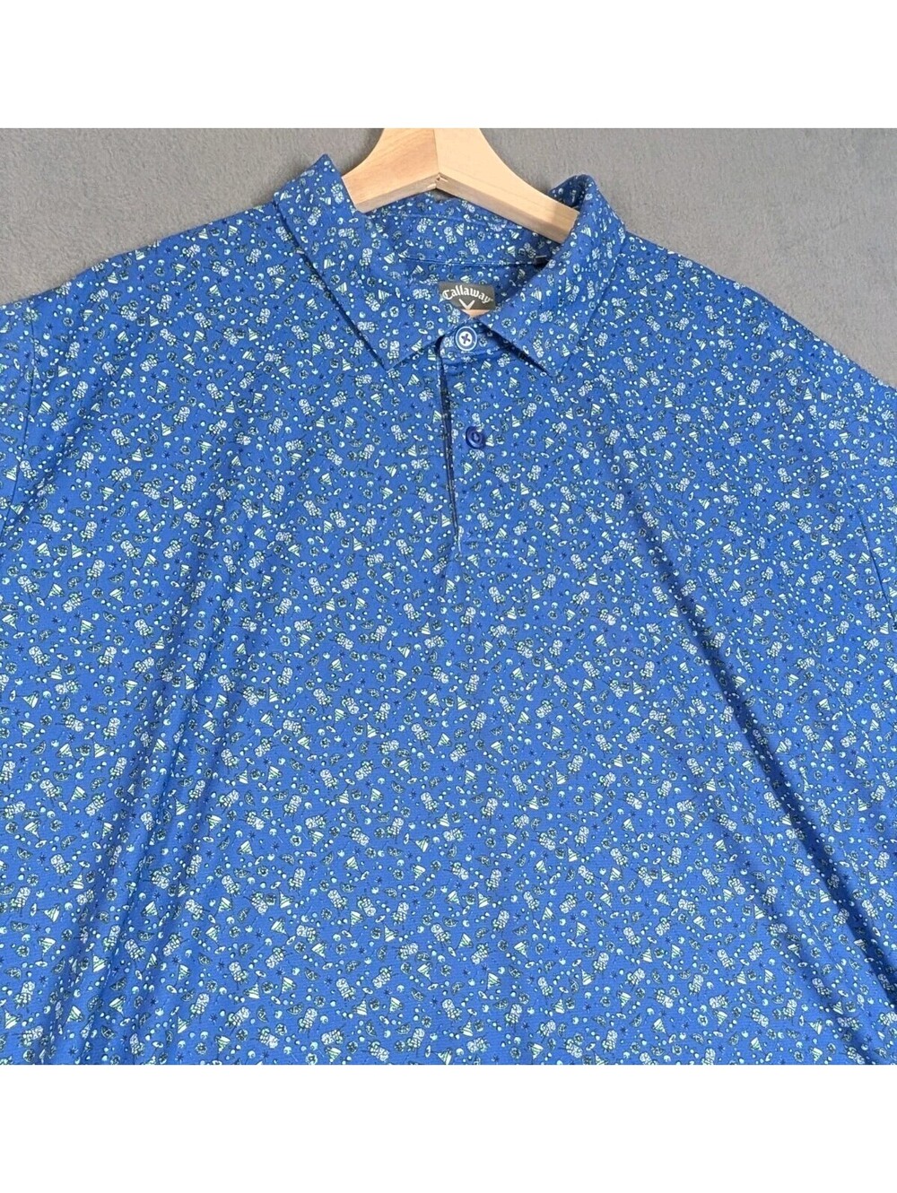 Callaway Mens XXL Blue Cocktail Print Golf Polo Shirt Opti Dri Stretch